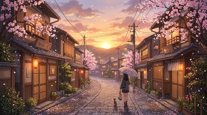 Sakura Sunset — free 4K anime desktop wallpaper for Windows